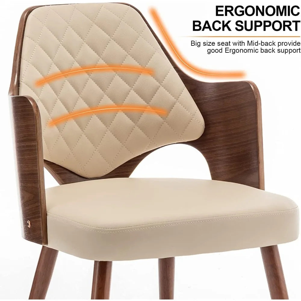Dining Chairs Set of 2 Upholstered Walnut Curved Back