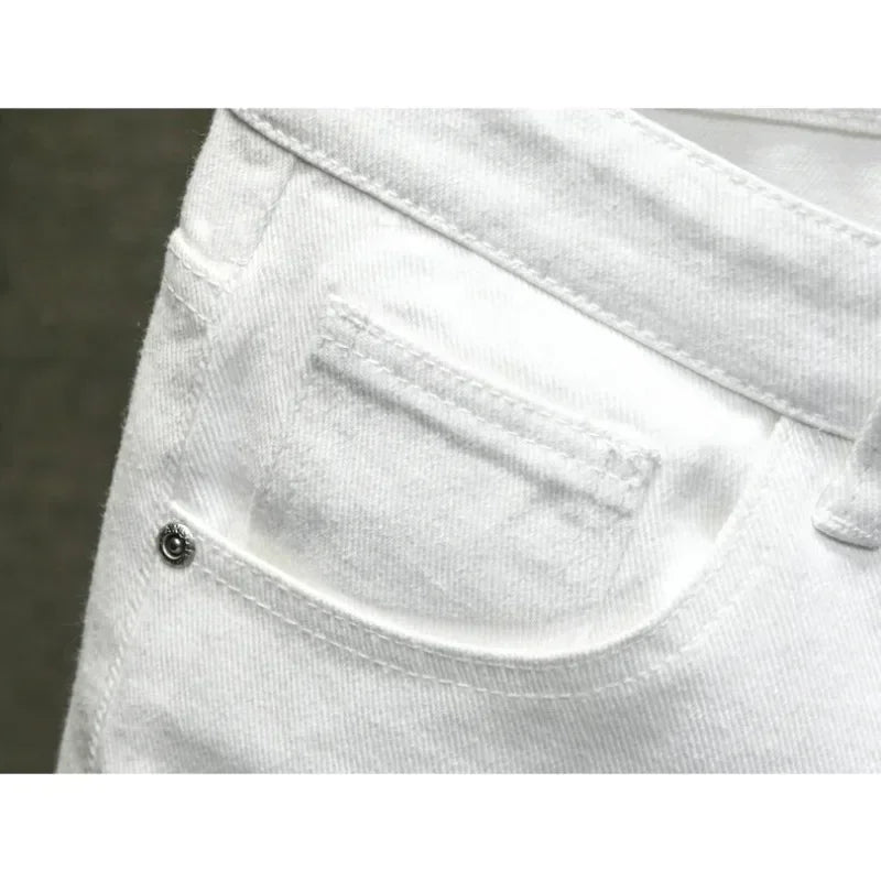 Streetwear Ripped White Denim Shorts