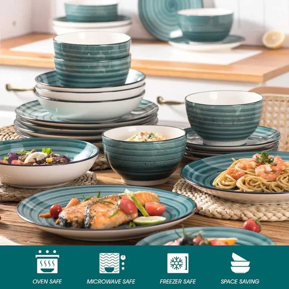 24 Pieces Luxury Ceramic Bonbon Green Dinnerware Set