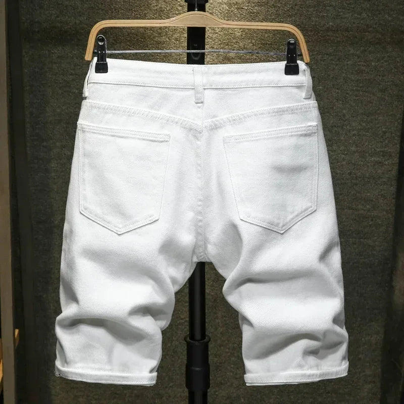 Streetwear Ripped White Denim Shorts