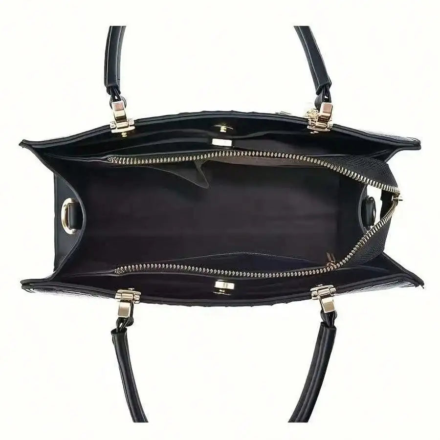 Croc-Embossed Top Handle Handbag with Detachable Wallet