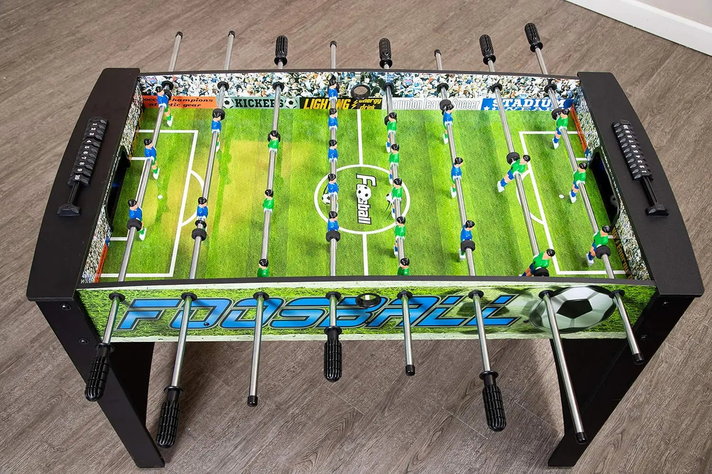 Playoff 4’ Foosball Table with Ergonomic Handles Analog Scoring and Leg Levelers