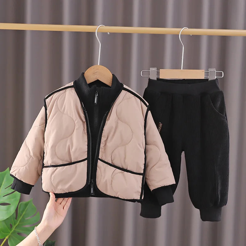 Hooded Cotton Coat Long Sleeve Set for Boys and Girls