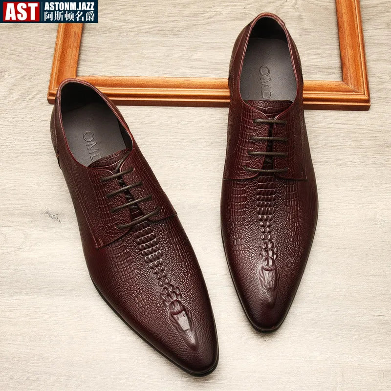 Handmade Genuine Leather Crocodile Pattern Loafers