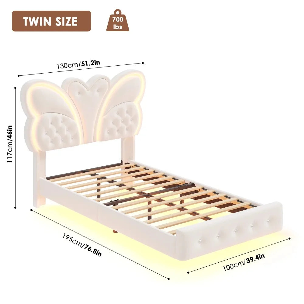 Twin Size Platform Bed Frame with Butterfly Tufted Headboard