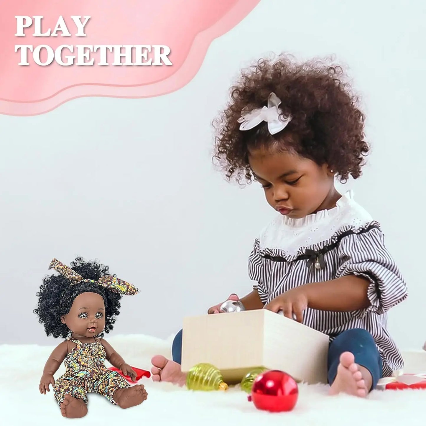 10 inch Black Girl Doll with Dress Realistic