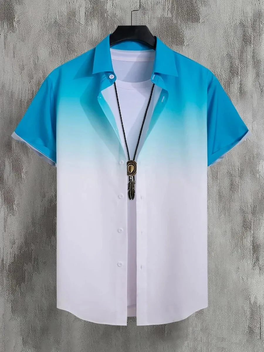 Men's Short Sleeve Shirt Gradient Color Casual Shirt