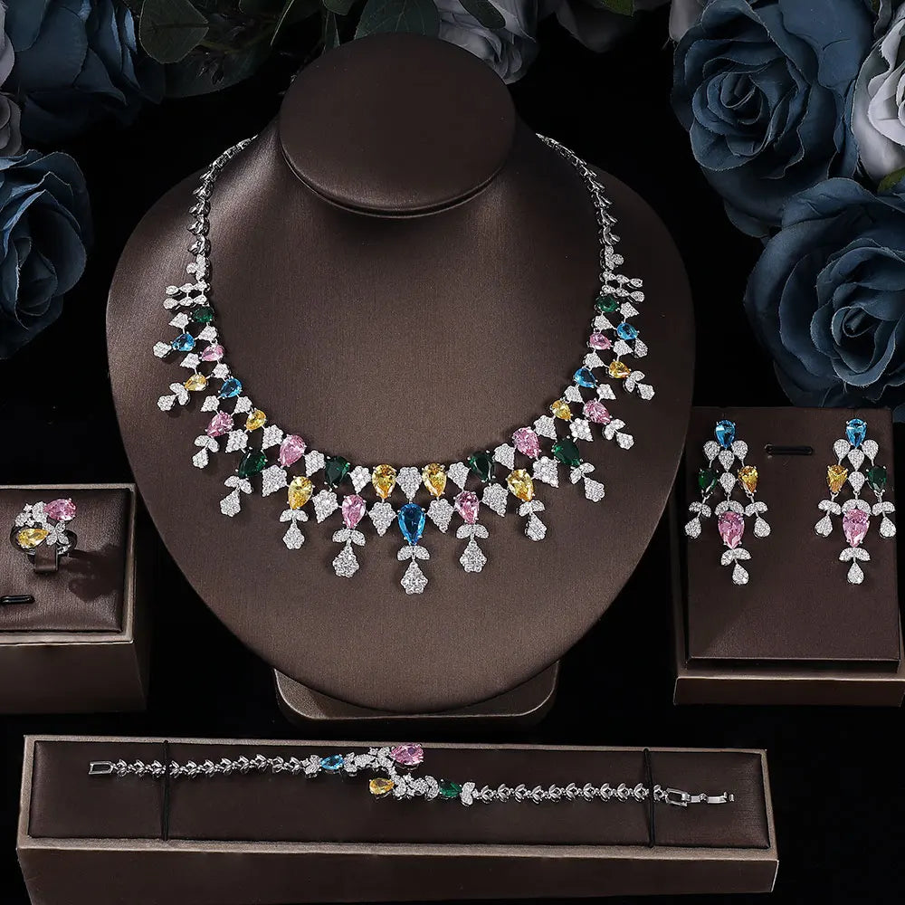 New 4-piece Zirconia Nigeria Crystal Jewelry Set