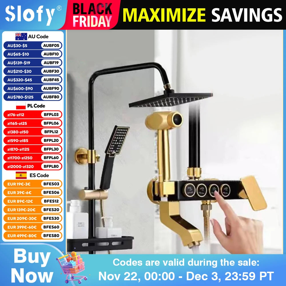 Black Rainfall Shower Bathroom Shower Faucet Set