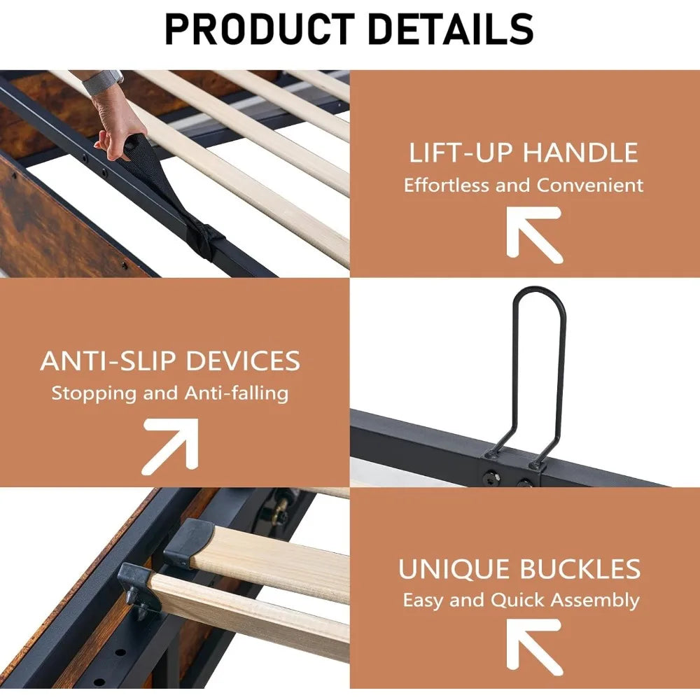 Queen Size Lift Up Storage Bed Frame RGBW LED Light