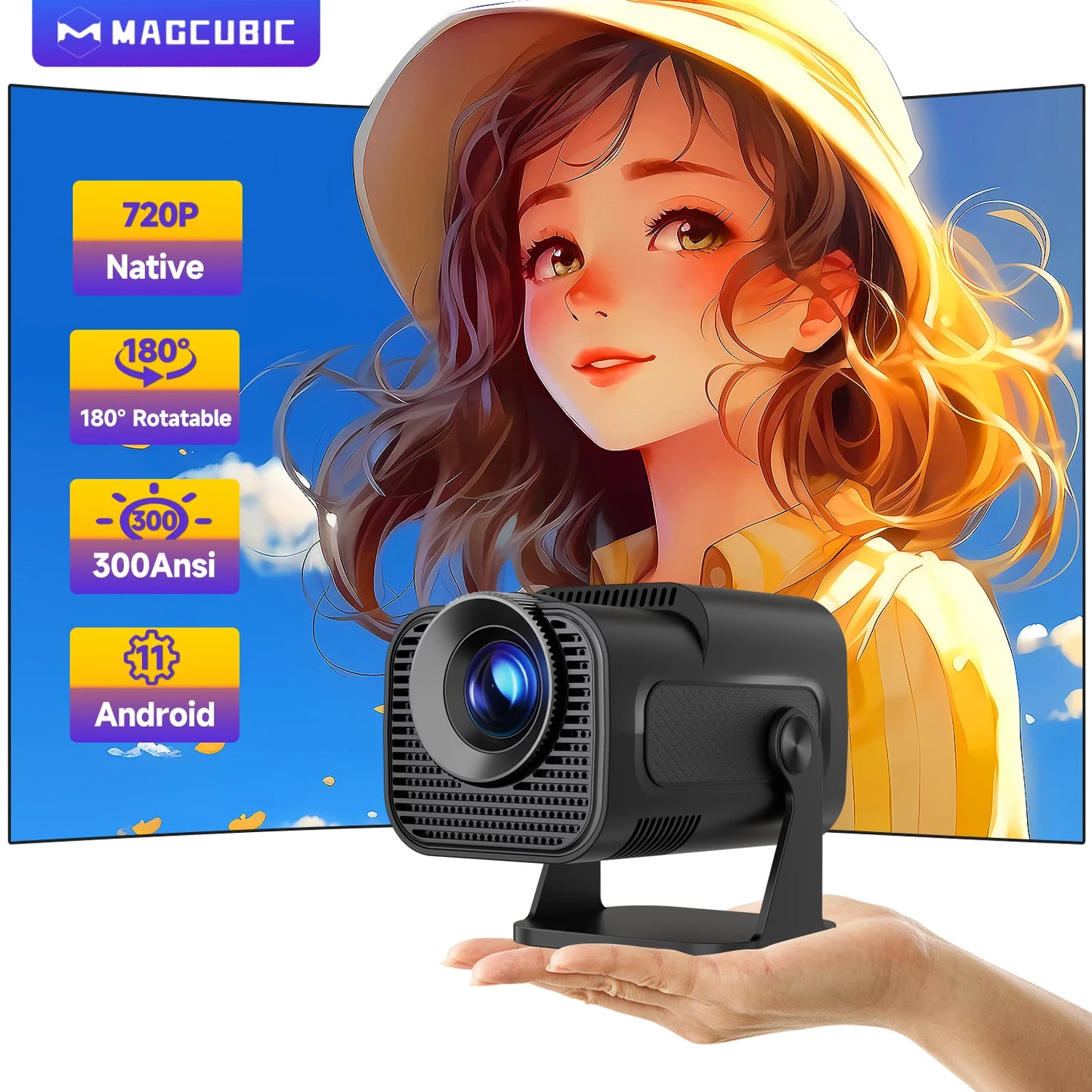 Cinema Outdoor Portable 180° Rotable Projector