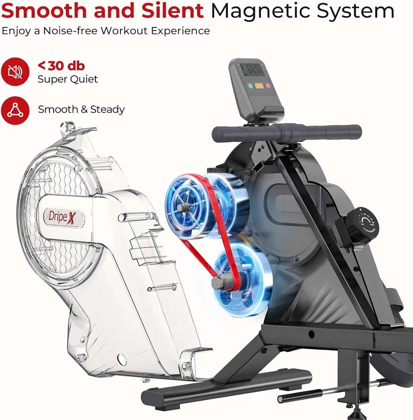 Rowing Machine Max 350LBS Magnetic Rower with 16 Levels of Workout Resistance