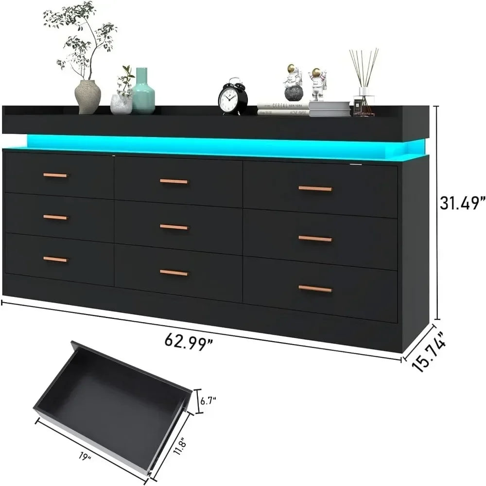 Modern Dresser with LED Wide Drawer Organizer