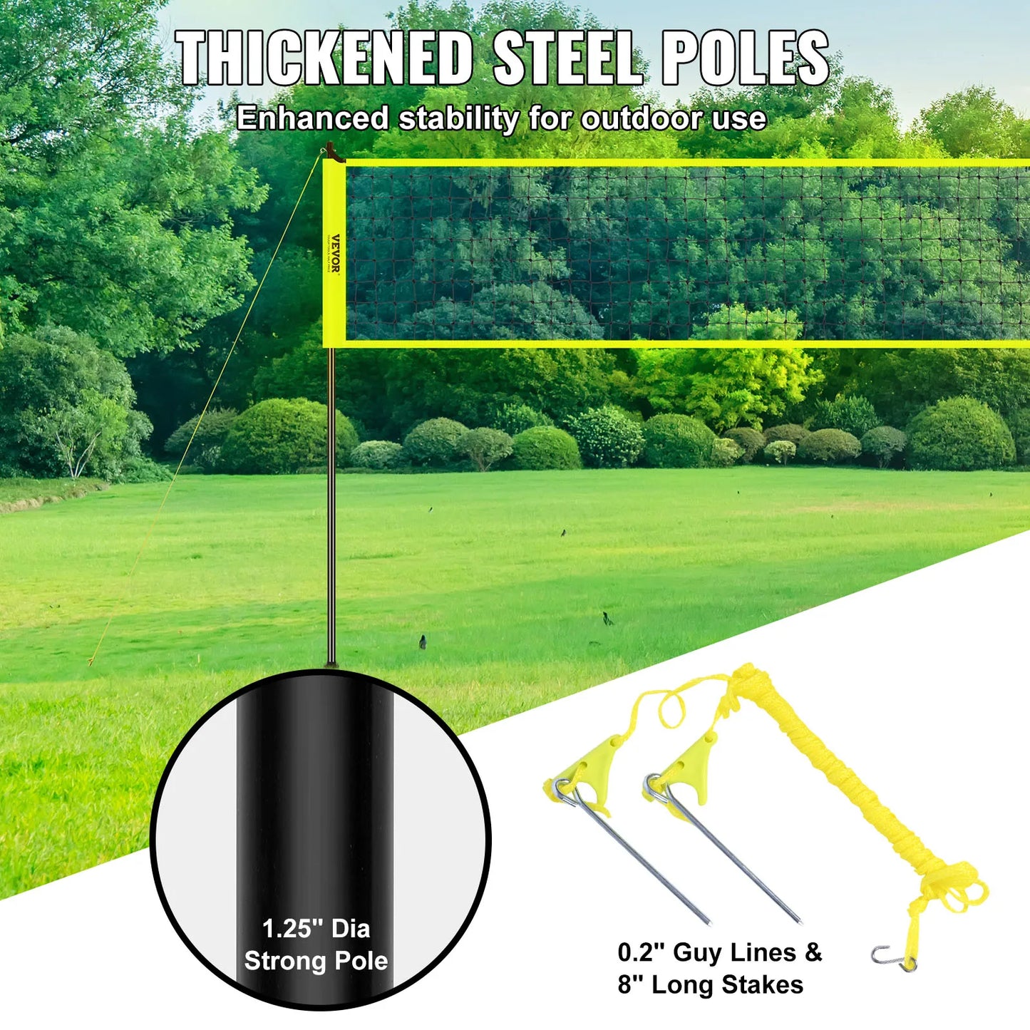 Outdoor Volleyball Adjustable Steel Poles with PVC Volleyball Pump Carrying Bag