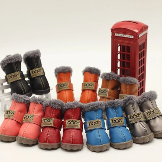 Super Warm Leather 4 Pcs/set Winter Pet Shoes