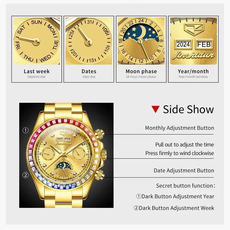 Fully Automatic Rainbow Gemstone Bezel Mens watch