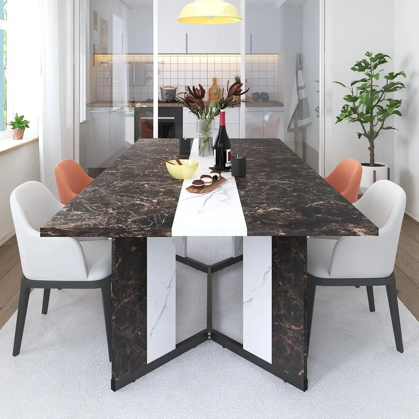 Marble-Color Wood Adjustable Leg.6ft Luxurious Dinner Table