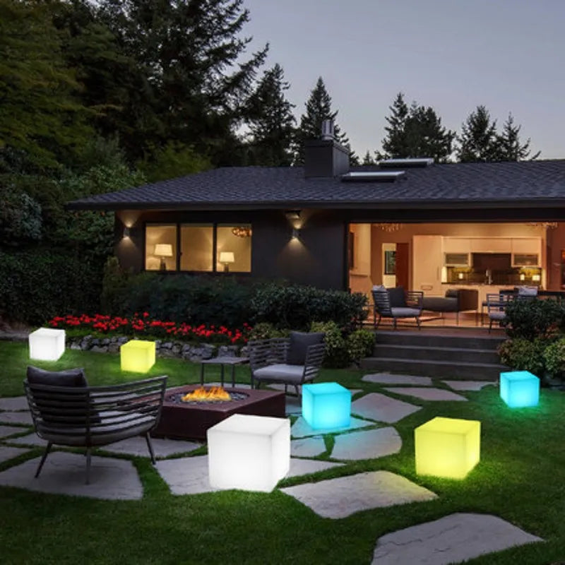 RGB Rechargeable Led Illuminated Cube Stool with Remote