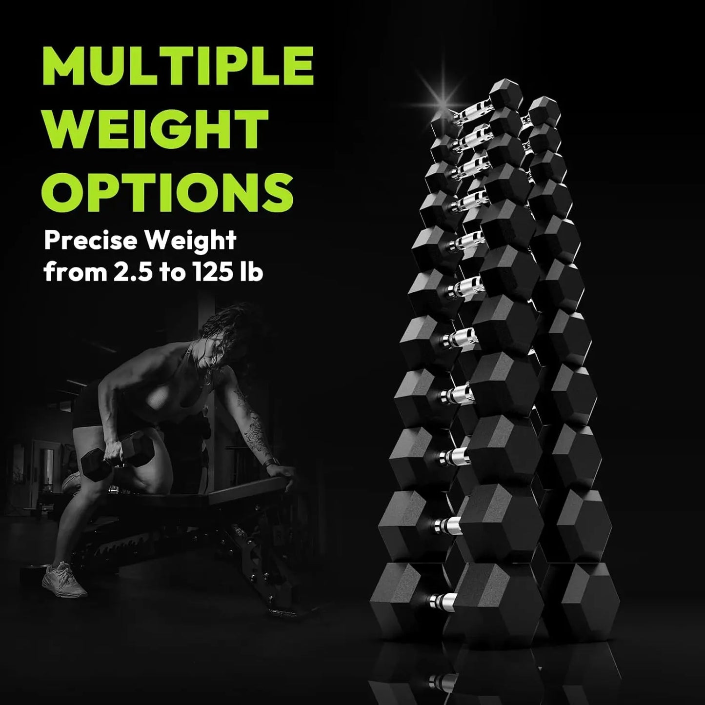 Hex Dumbbell 45lb Set (Pair of 2.5, 7.5, 12.5lb) Rubber Encased