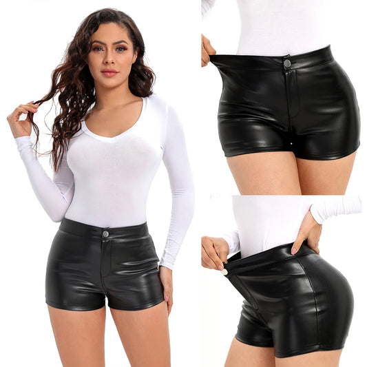 Stretch Plus Size Tight Black Faux Leather Shorts