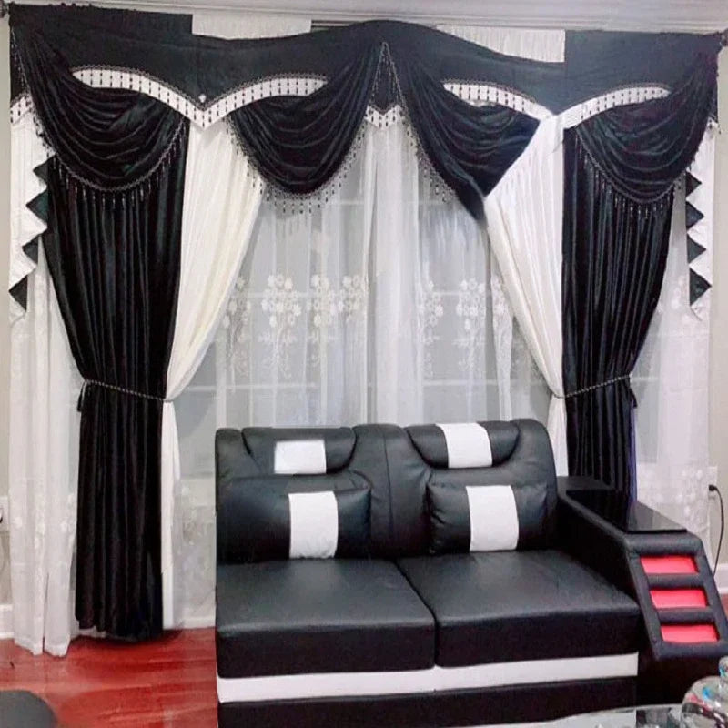 New Luxury Curtains Black White Valance