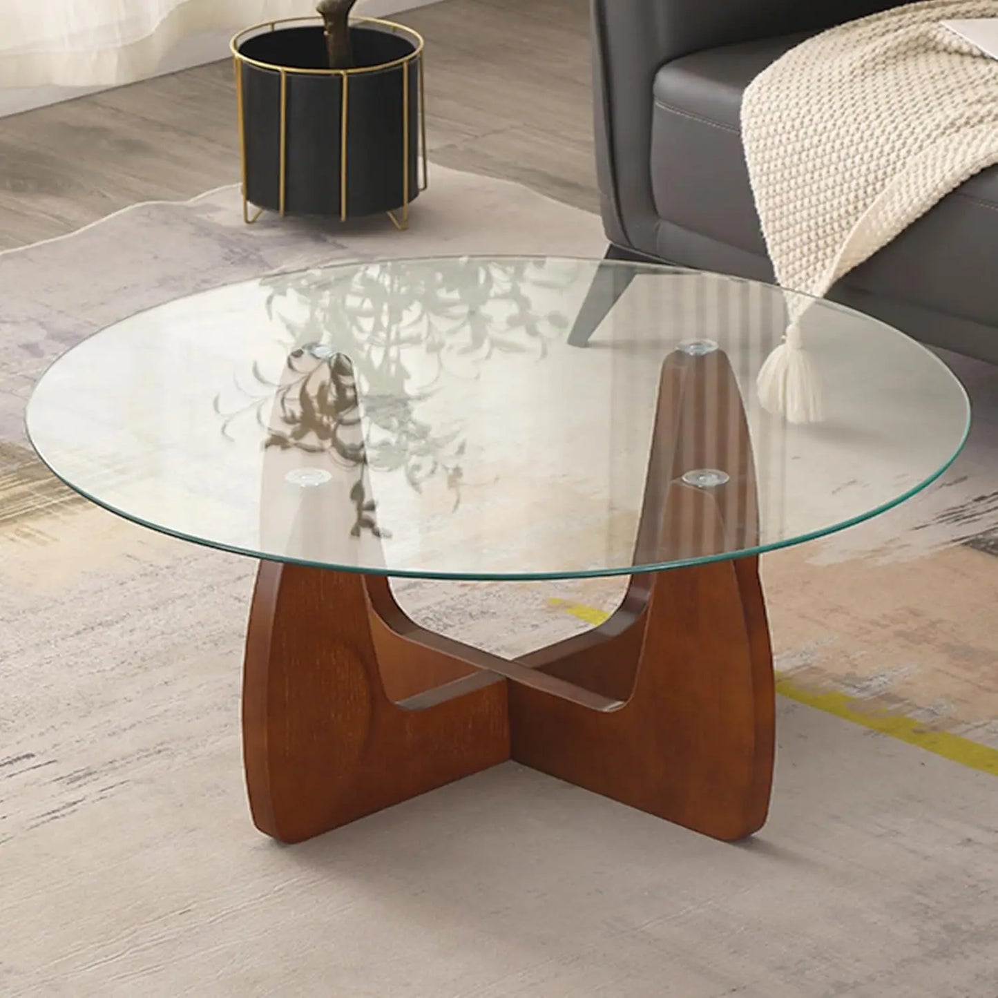 31.5" Round Glass Coffee Table Modern