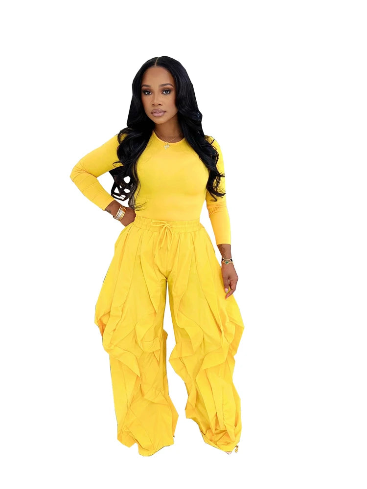 Two Piece Ruffle Drawstring Pants Set