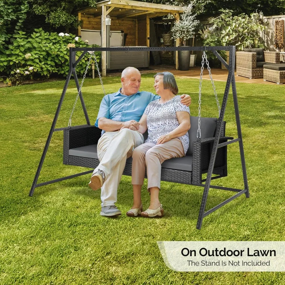 Outdoor Wicker Rattan Hanging Swing Set with Cushions