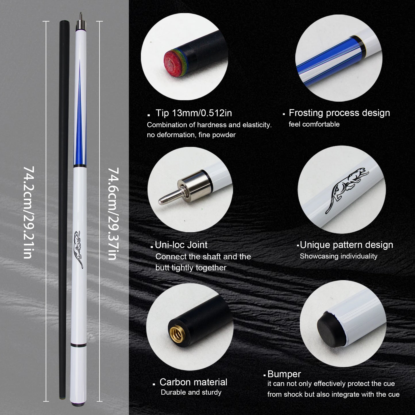"Professional Billiard Cues - 13mm Leather Tip, Leopard Pattern Pool Cue