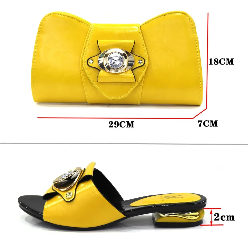 Italian Shoes with Matching Bags Set Decorated with Rhinestone
