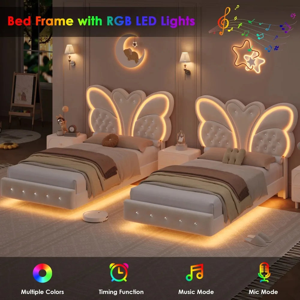 Twin Size Platform Bed Frame with Butterfly Tufted Headboard