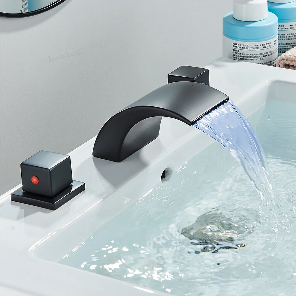 Two Handle Sink Faucet with 3 Colors Changing LED Light