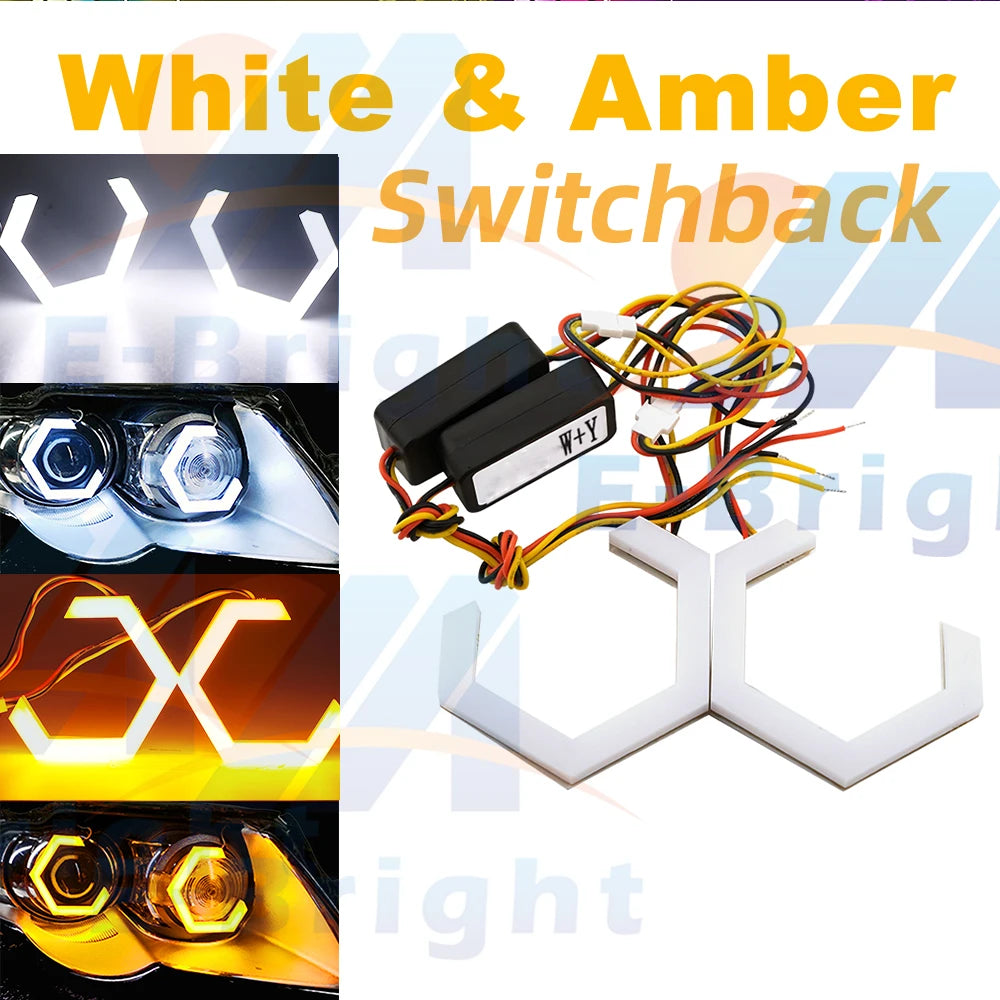 RGB Hexagon Angel Eyes Halo Rings Car Motorcycle Headlight Switchback Turn Signal Light 1set