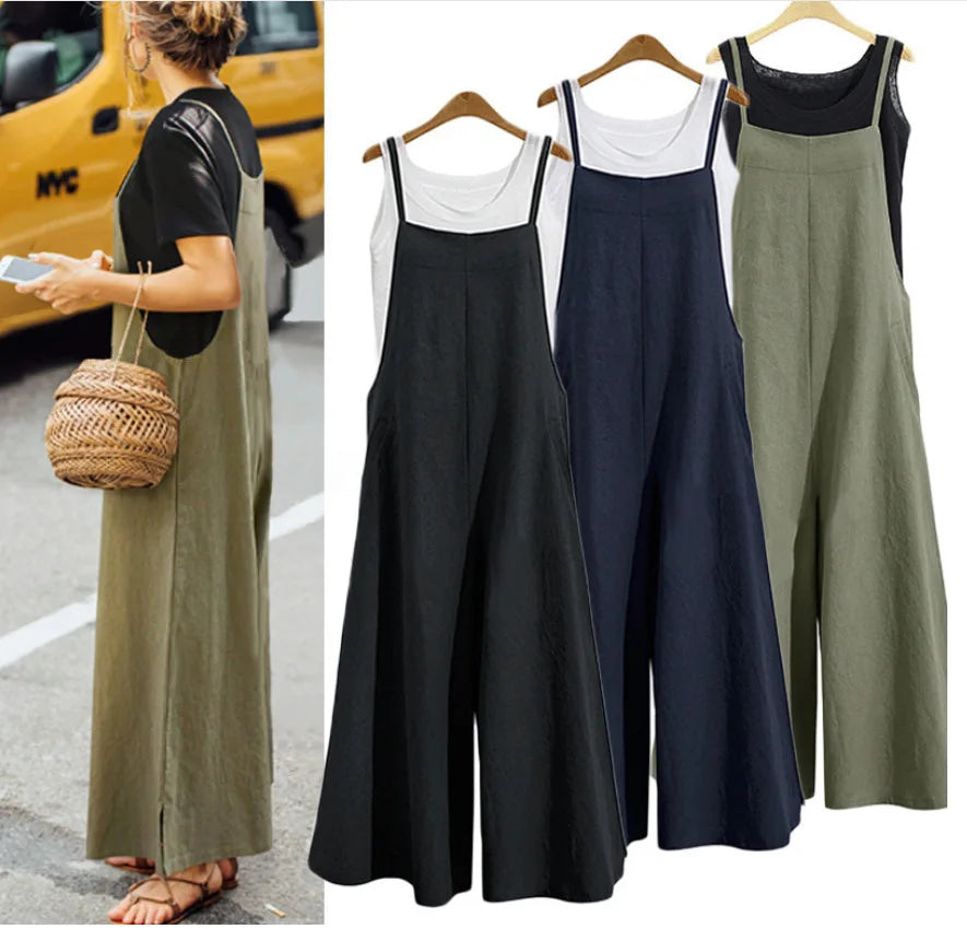 Women's Summer Wide Leg Bib Overalls