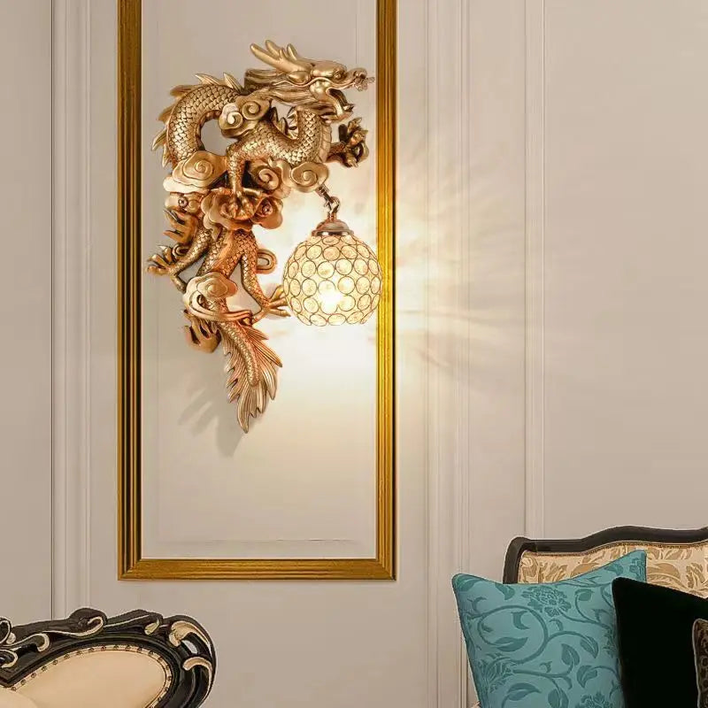 Modern Resin Wall LED Devise Dragon and Phoenix Sconce