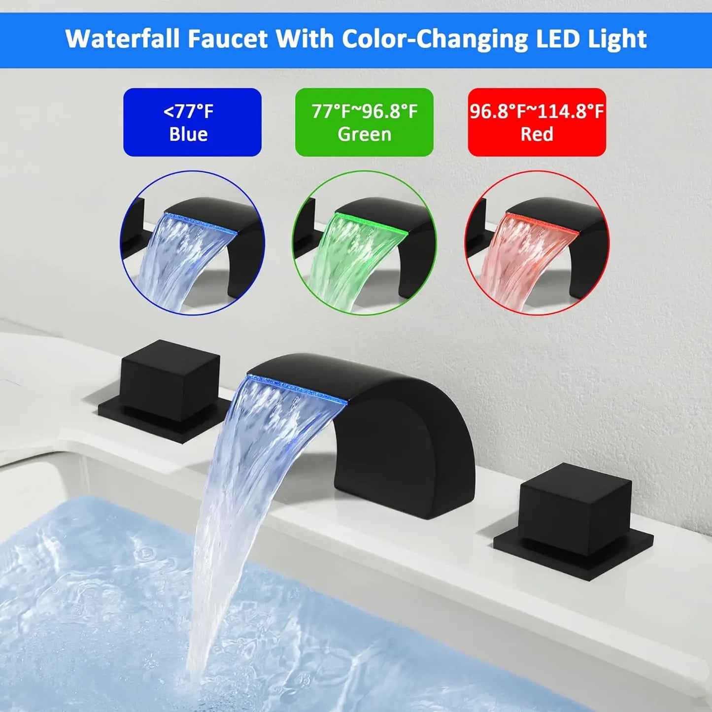 Two Handle Sink Faucet with 3 Colors Changing LED Light