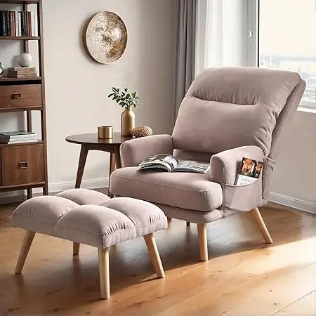 Accent Reading Chair with Footrest and Side Pocket