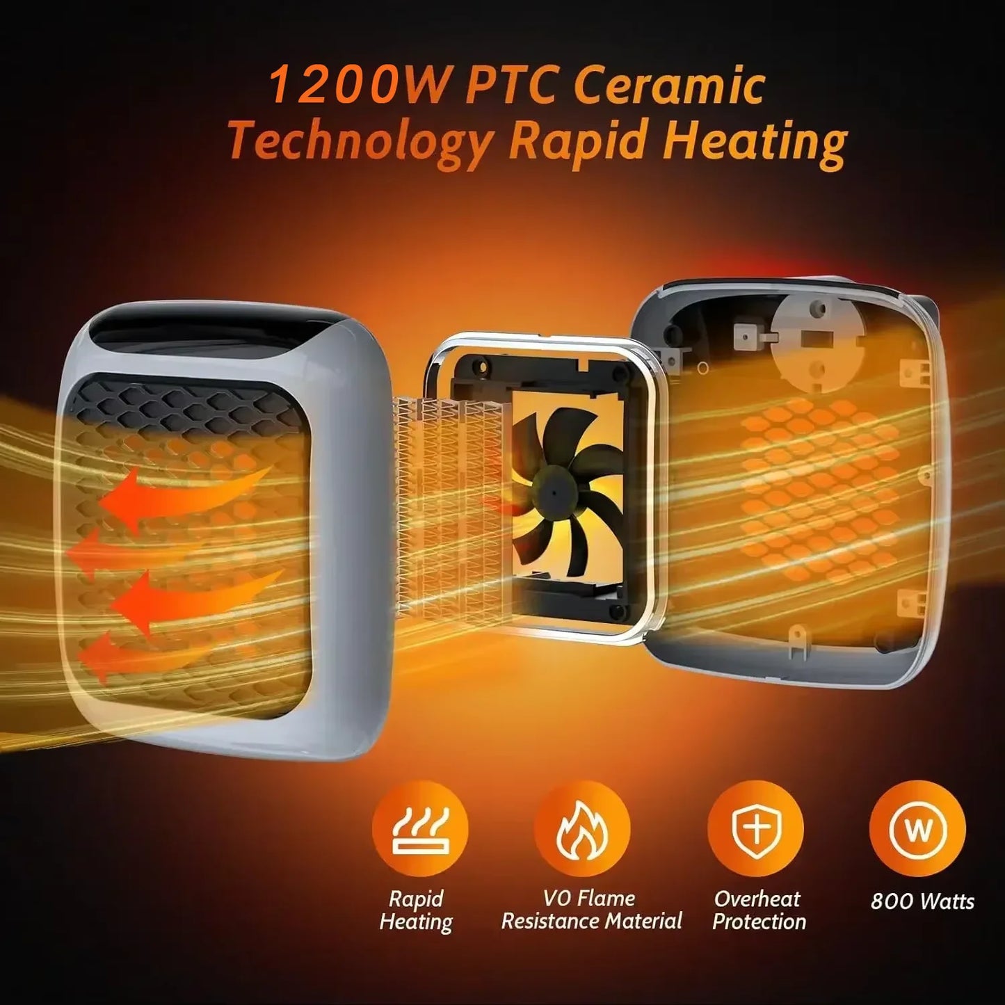 1200W Portable Remote Control Electric Heater Low Consumption