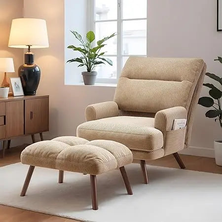 Accent Reading Chair with Footrest and Side Pocket