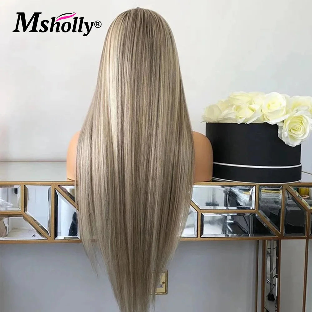 Highlight Ash Blonde Human Hair Bone Straight 13x4 Lace Front