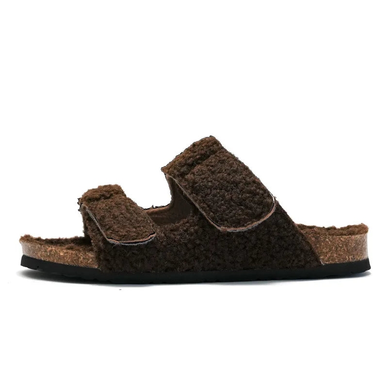 Fluffy Sandals Open Toe with Adjustable Buckle