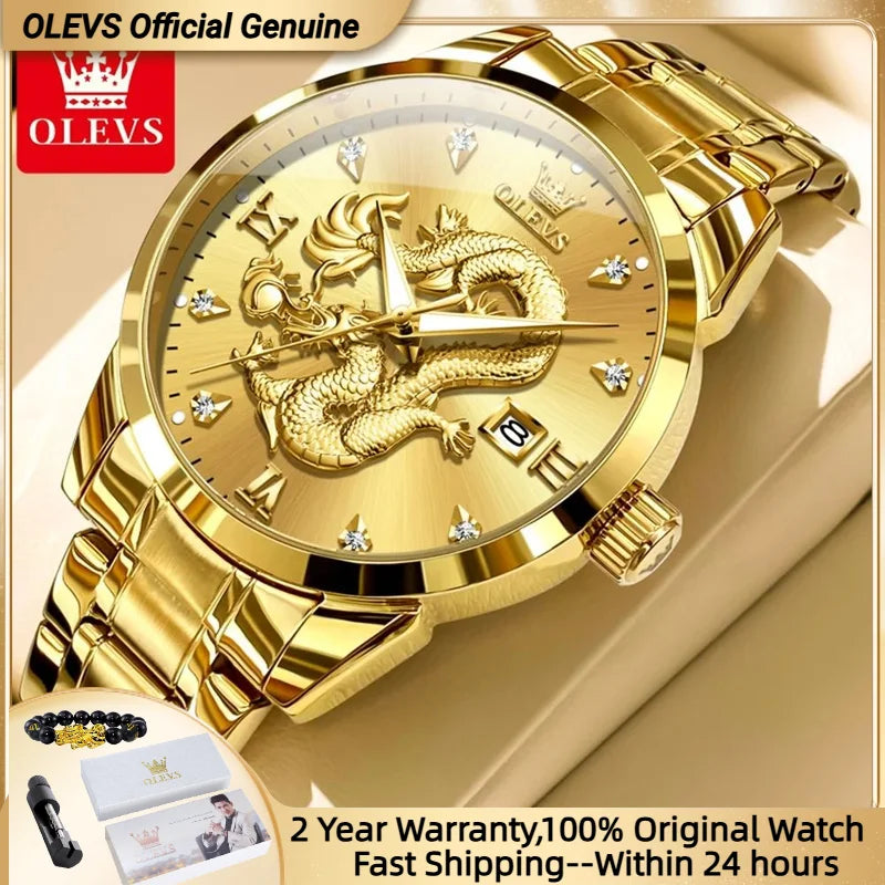 Waterproof Stainless Steel Diamond Dragon Watch