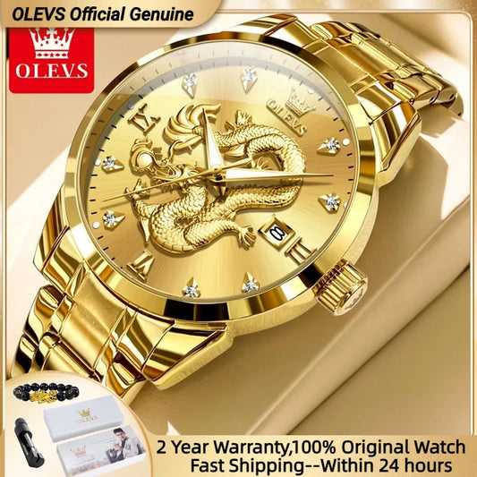 Waterproof Stainless Steel Diamond Dragon Watch
