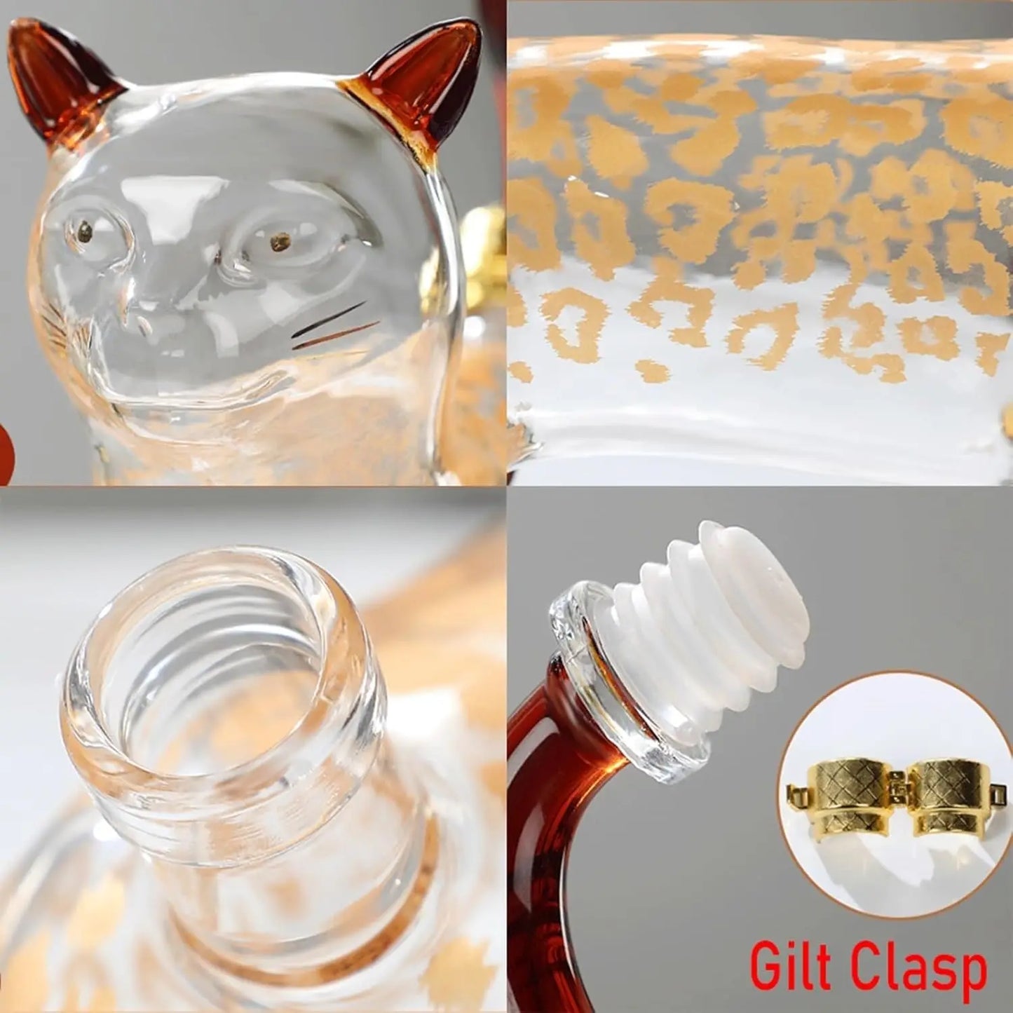 1000ml Cat Whiskey Decanter Hand-Blown Leakproof