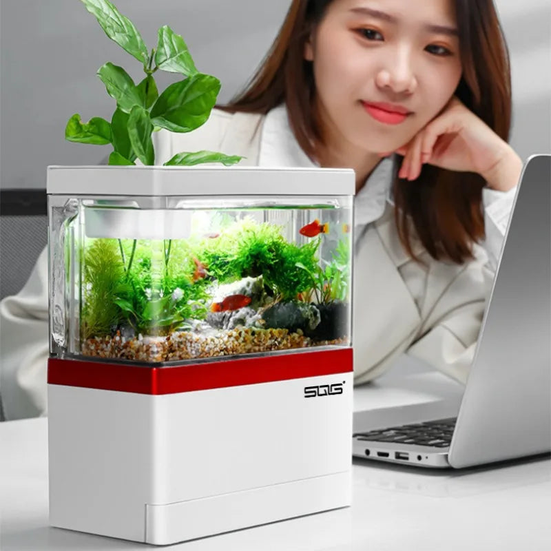 mini fish tank self circulating charging filter desktop
