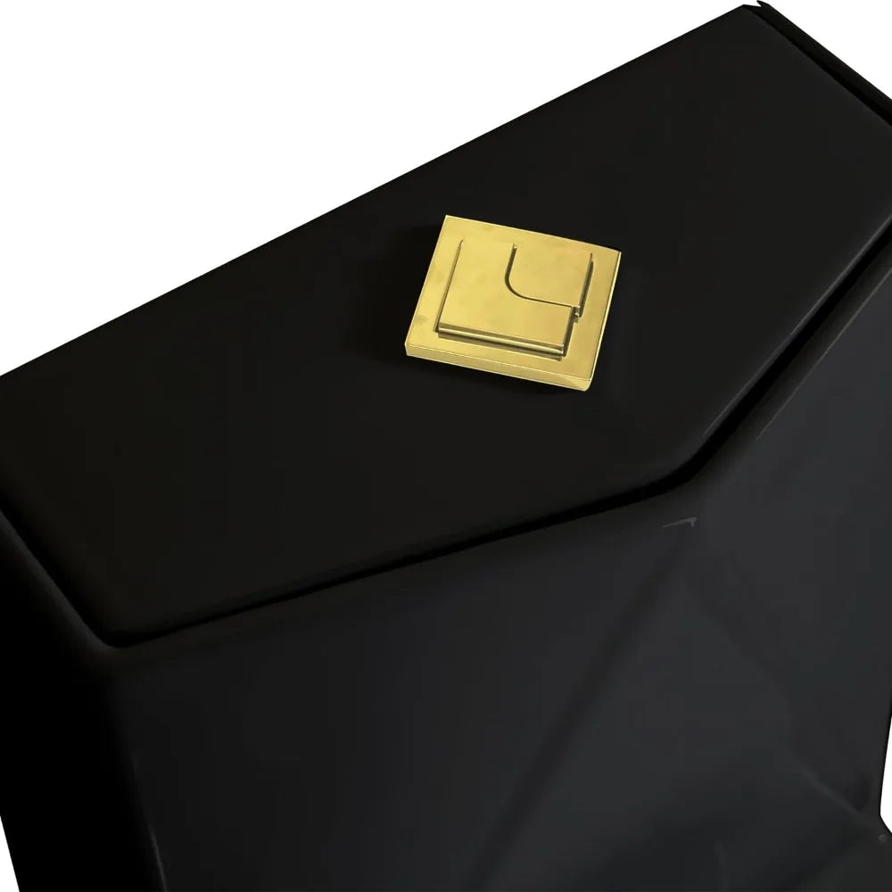 Square One Piece Toilet Black With Gold Button For Modern Sleek Design