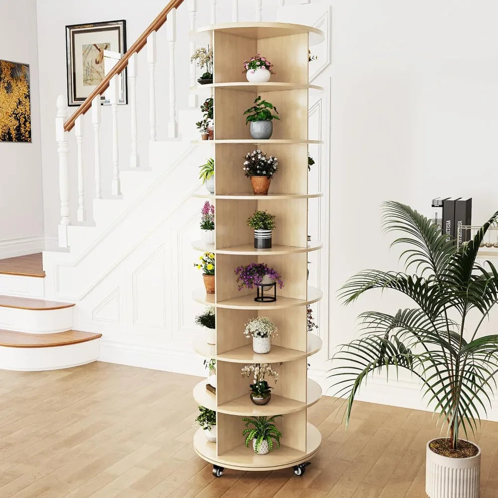 8-Tier Rotating Shoe Rack with Lockable Wheels