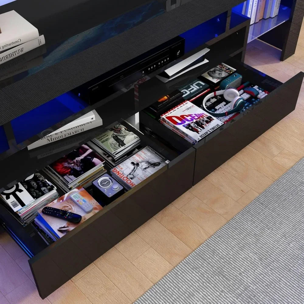 TV Stand 65/70 Inch Modern LED Gloss Entertainment Center Storage Drawer