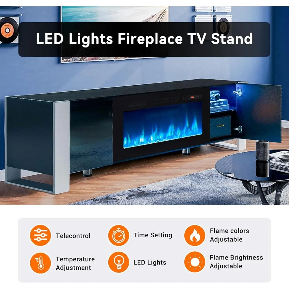 70" Fireplace TV Stand With 36" Electric Fireplace with LED Lights, Adjustable Legs TV