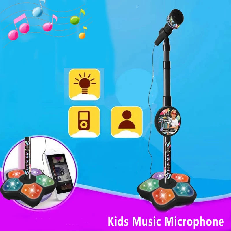 Kids Microphone with Stand Karaoke Mic Speaker with Lights